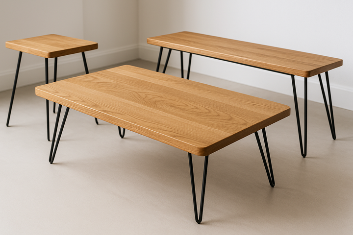 Group of Oak hairpin leg furniture pieces