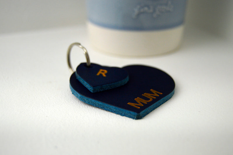 Leather 2 Heart Key Ring