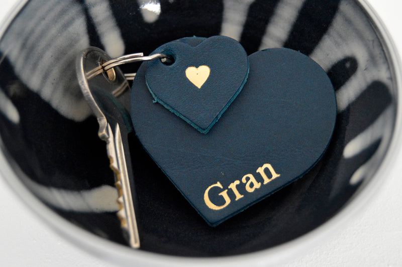 Leather 2 Heart Key Ring