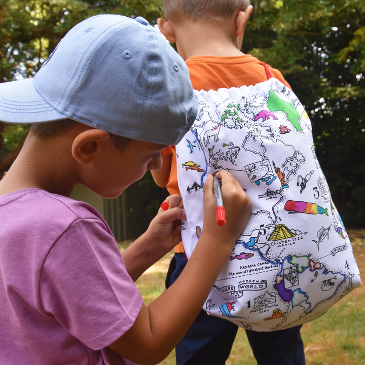 World Map Backpack - colour in & learn