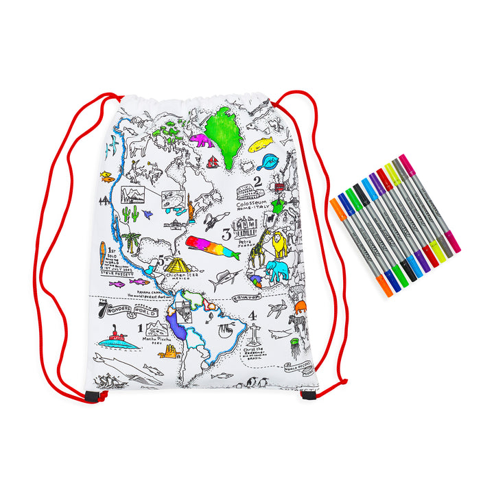 World Map Backpack - colour in & learn