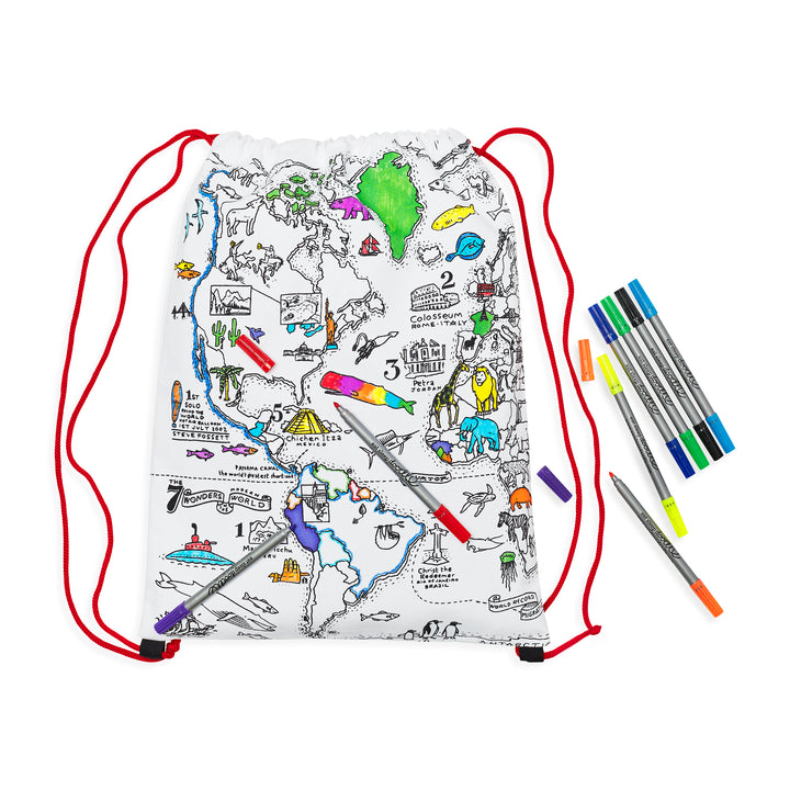 World Map Backpack - colour in & learn