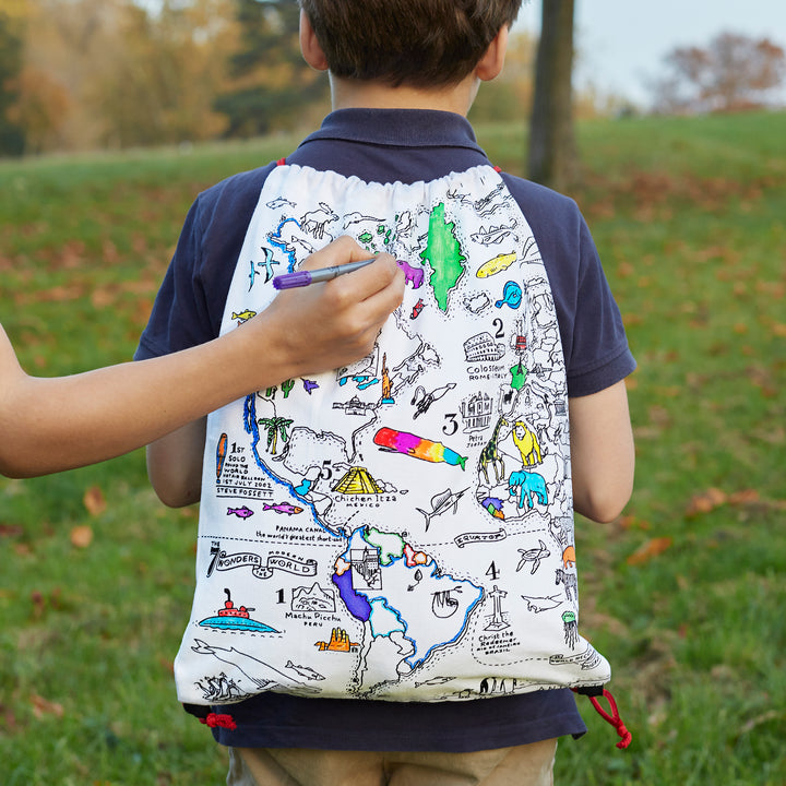 World Map Backpack - colour in & learn