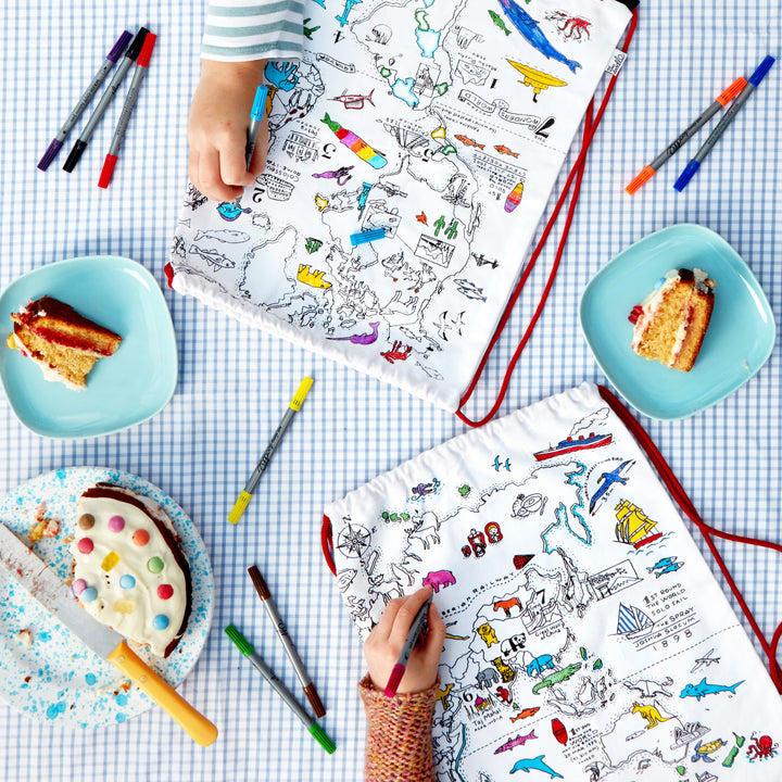 World Map Backpack - colour in & learn